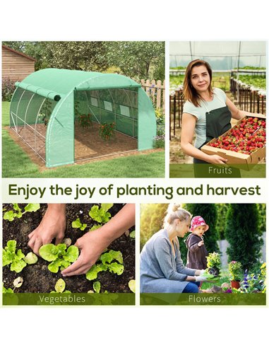 Outsunny Polytunnel Greenhouse Walk-in Grow House Tent with Roll-up Sidewalls, Zipped Door and 8 Windows, 4x3x2m Green 845-612V0
