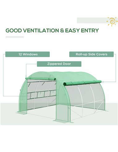 Outsunny Polytunnel Greenhouse Walk-in Grow House Tent, Green 845-612V02GN