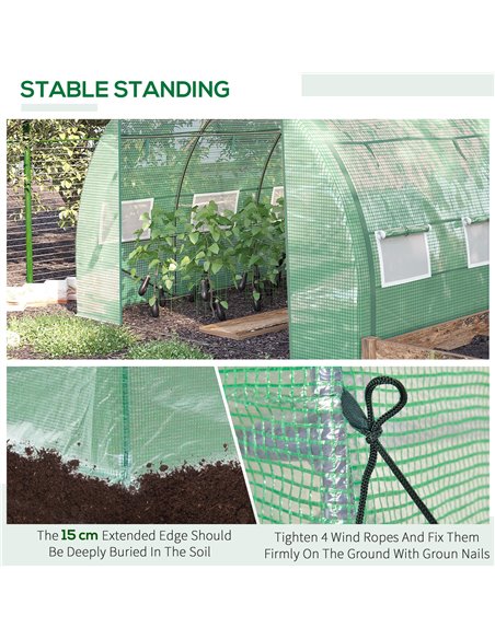 Outsunny Polytunnel Greenhouse Walk-in Grow House Tent with Roll-up Sidewalls, Zipped Door and 6 Windows, 3x3x2m Green 845-612V0 - pic 38996 | FastDaddyshop