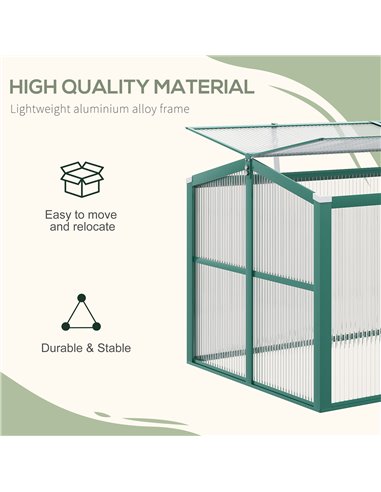 Outsunny Aluminium Polycarbonate Greenhouse Cold Frame Grow House, Openable Top for Flowers and Vegetables, 130x70x61cm 845-084V