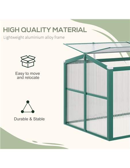 Outsunny Aluminium Polycarbonate Greenhouse Cold Frame Grow House, Openable Top for Flowers and Vegetables, 130x70x61cm 845-084V - pic 39004 | FastDaddyshop