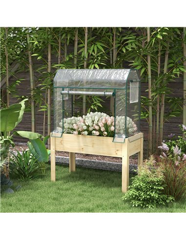 Outsunny Wooden Planter Box with Greenhouse Cover and Bed Liner 84H-023V00ND