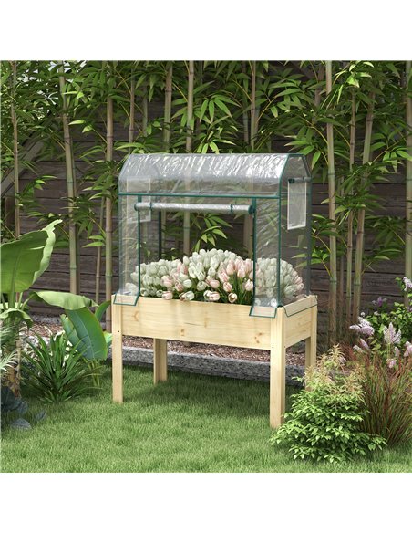 Outsunny Wooden Planter Box with Greenhouse Cover and Bed Liner 84H-023V00ND - pic 39010 | FastDaddyshop