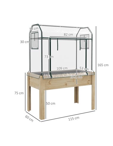 Outsunny Wooden Planter Box with Greenhouse Cover and Bed Liner, Raised Garden Bed for Vegetables, Flowers, Herbs 84H-023V00ND