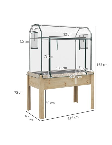 Outsunny Wooden Planter Box with Greenhouse Cover and Bed Liner, Raised Garden Bed for Vegetables, Flowers, Herbs 84H-023V00ND - pic 39011 | FastDaddyshop