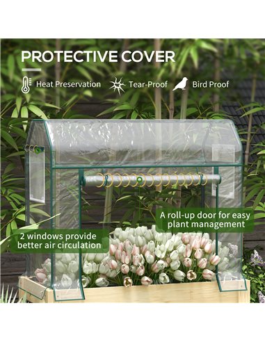 Outsunny Wooden Planter Box with Greenhouse Cover and Bed Liner, Raised Garden Bed for Vegetables, Flowers, Herbs 84H-023V00ND