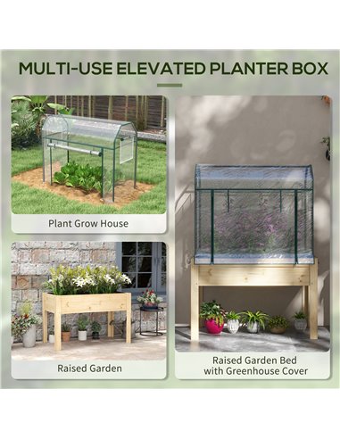 Outsunny Wooden Planter Box with Greenhouse Cover and Bed Liner, Raised Garden Bed for Vegetables, Flowers, Herbs 84H-023V00ND