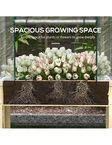 Outsunny Wooden Planter Box with Greenhouse Cover and Bed Liner, Raised Garden Bed for Vegetables, Flowers, Herbs 84H-023V00ND