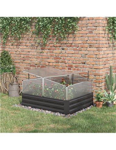 Outdoor Planter Box with Greenhouse and Cover, Dark Grey 845-780V01CG