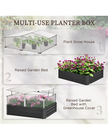 Outdoor Planter Box with Greenhouse and Cover, Dark Grey 845-780V01CG
