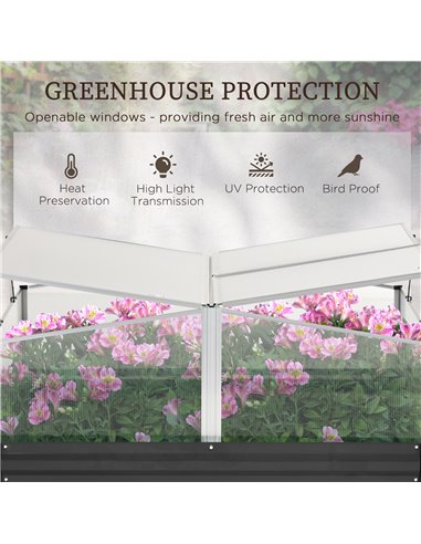 Outsunny Outsuuny Galvanised Raised Garden Bed, Outdoor Planter Box with Greenhouse and Cover for Vegetables, Flowers, Dark Grey