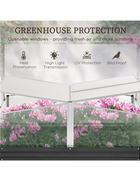 Outsunny Outsuuny Galvanised Raised Garden Bed, Outdoor Planter Box with Greenhouse and Cover for Vegetables, Flowers, Dark Grey - pic 39022 | FastDaddyshop