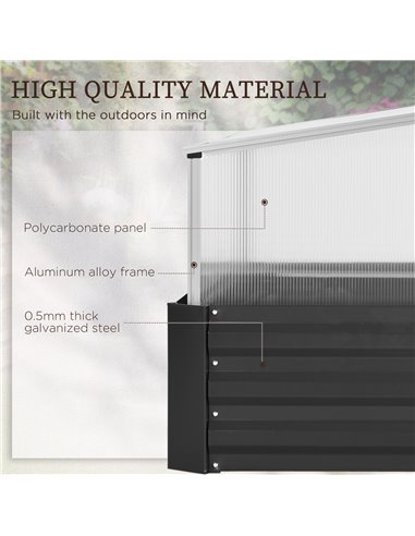 Outsunny Outsuuny Galvanised Raised Garden Bed, Outdoor Planter Box with Greenhouse and Cover for Vegetables, Flowers, Dark Grey