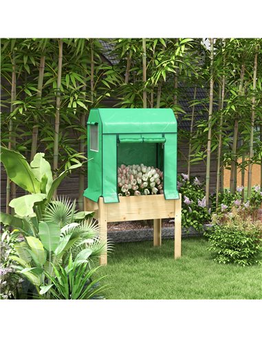 Outsunny Wooden Planter Box with PE Greenhouse Cover and Bed Liner 84H-022V00GN