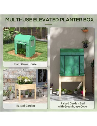 Outsunny Wooden Planter Box with PE Greenhouse Cover and Bed Liner, Raised Garden Bed for Vegetables, Flowers, Herbs 84H-022V00G