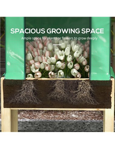 Outsunny Wooden Planter Box with PE Greenhouse Cover and Bed Liner, Raised Garden Bed for Vegetables, Flowers, Herbs 84H-022V00G