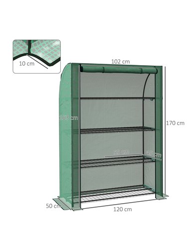 Outsunny 4 Tier Mini Greenhouse with Reinforced PE Cover, Green 845-938V00GN