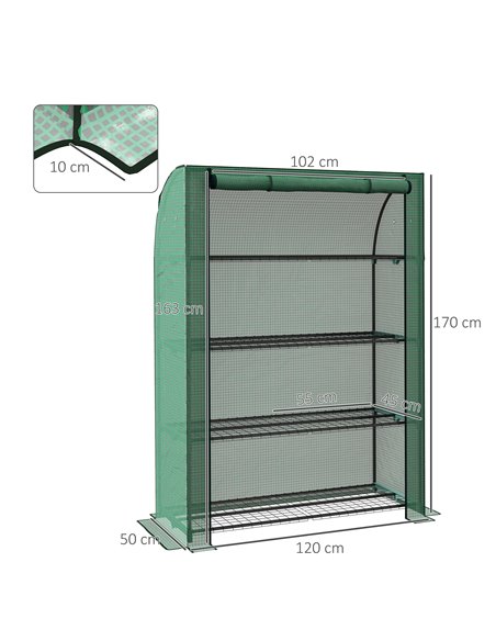Outsunny 4 Tier Mini Greenhouse with Reinforced PE Cover, Green 845-938V00GN - pic 39065 | FastDaddyshop