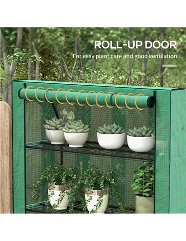 Outsunny 4 Tier Mini Greenhouse with Reinforced PE Cover, Portable Green House w/ Roll-up Door and Wire Shelves, 170H x 120W x 5