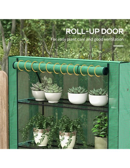 Outsunny 4 Tier Mini Greenhouse with Reinforced PE Cover, Portable Green House w/ Roll-up Door and Wire Shelves, 170H x 120W x 5 - pic 39068 | FastDaddyshop
