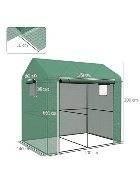 Outsunny Greenhouse, Walk-in Garden Grow House with Roll-up Door and Mesh Windows, 200 x 140 x 200cm, Green 845-939V00GN - pic 39083 | FastDaddyshop