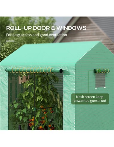 Outsunny Greenhouse, Walk-in Garden Grow House with Roll-up Door and Mesh Windows, 200 x 140 x 200cm, Green 845-939V00GN