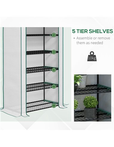 Outsunny 5 Tier Widened Mini Greenhouse w/ Reinforced PE Cover, Portable Green House w/ Roll-up Door & Wire Shelves, 193H x 90W 