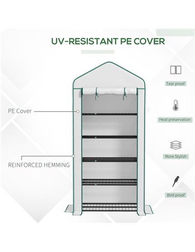 Outsunny 5 Tier Widened Mini Greenhouse w/ Reinforced PE Cover, Portable Green House w/ Roll-up Door & Wire Shelves, 193H x 90W 
