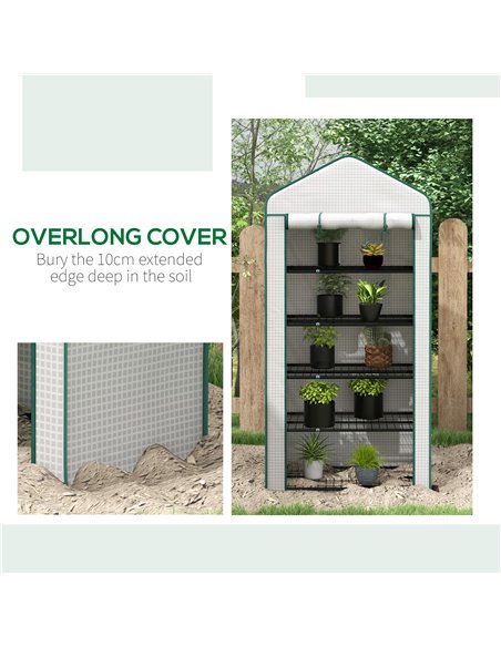 Outsunny 5 Tier Widened Mini Greenhouse w/ Reinforced PE Cover, Portable Green House w/ Roll-up Door & Wire Shelves, 193H x 90W  - pic 39106 | FastDaddyshop