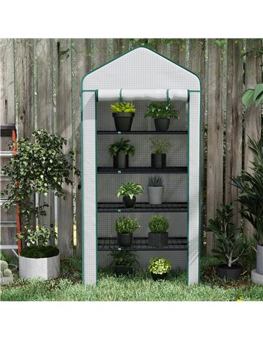 Outsunny 5 Tier Widened Mini Greenhouse w/ Reinforced PE Cover, Portable Green House w/ Roll-up Door & Wire Shelves, 193H x 90W 