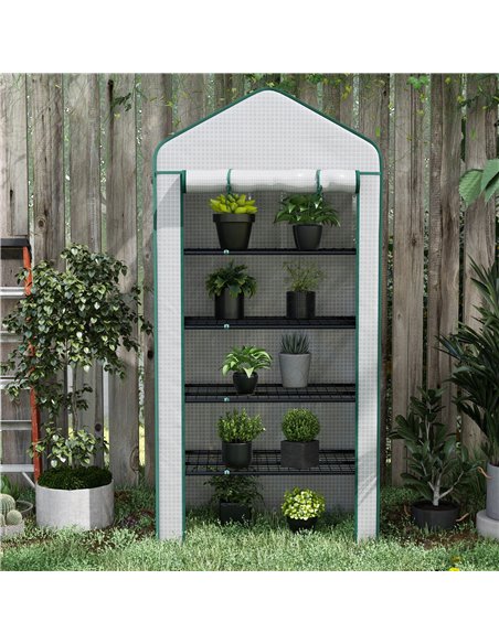 Outsunny 5 Tier Widened Mini Greenhouse w/ Reinforced PE Cover, Portable Green House w/ Roll-up Door & Wire Shelves, 193H x 90W  - pic 39107 | FastDaddyshop