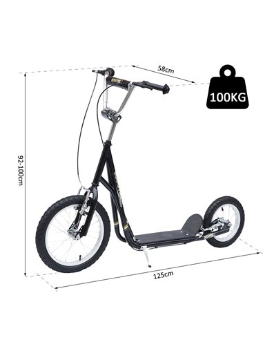 HOMCOM Adult Teen Push Scooter Kids Children Stunt Scooter Bike Bicycle Ride On Alloy Wheel Pneumatic 12" Tyres-Black