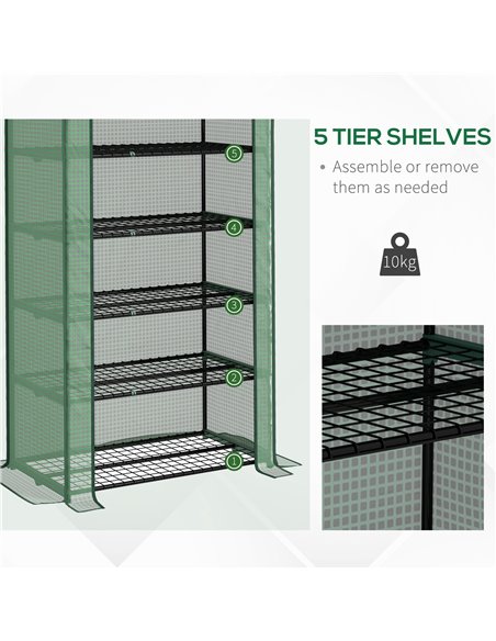 Outsunny 5 Tier Widened Mini Greenhouse w/ Reinforced PE Cover, Portable Green House w/ Roll-up Door & Wire Shelves, 193H x 90W  - pic 39112 | FastDaddyshop
