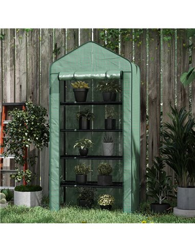 Outsunny 5 Tier Widened Mini Greenhouse w/ Reinforced PE Cover, Portable Green House w/ Roll-up Door & Wire Shelves, 193H x 90W 