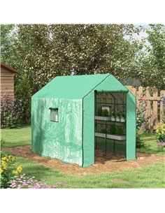 Outsunny Walk-in Greenhouse with 3 Tier Shelves, Green 845-931V00GN 2