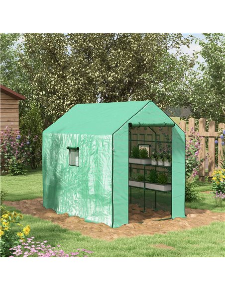 Outsunny Walk-in Greenhouse with 3 Tier Shelves, Green 845-931V00GN - pic 39118 | FastDaddyshop