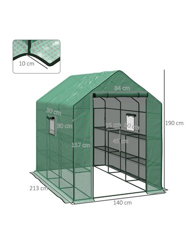 Outsunny Walk-in Greenhouse with 3 Tier Shelves, Green 845-931V00GN