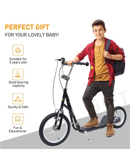 HOMCOM Adult Teen Push Scooter Kids Children Stunt Scooter Bike Bicycle Ride On Alloy Wheel Pneumatic 12" Tyres-Black - pic 3913 | FastDaddyshop