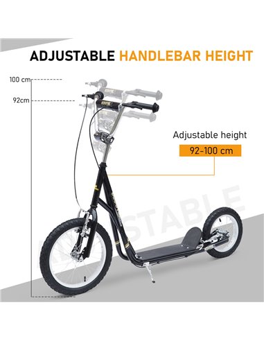 HOMCOM Adult Teen Push Scooter Kids Children Stunt Scooter Bike Bicycle Ride On Alloy Wheel Pneumatic 12" Tyres-Black
