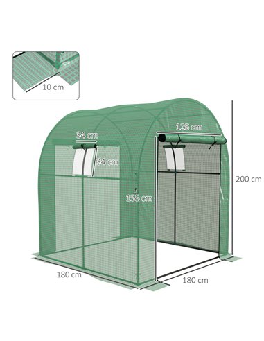 Outsunny Polytunnel Greenhouse Walk-in Grow House, Green 845-958V00GN