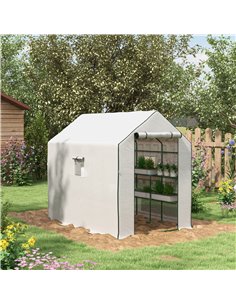 Outsunny Walk-in Greenhouse with 3 Tier Shelves, White 845-931V00WT 2