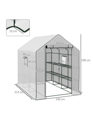 Outsunny Walk-in Greenhouse with 3 Tier Shelves, White 845-931V00WT