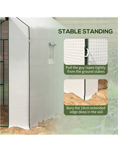 Outsunny Walk-in Greenhouse w/ 3 Tier Shelves, Green House Garden Grow House w/ PE Cover, Roll-up Door, Mesh Windows, 140 x 213 
