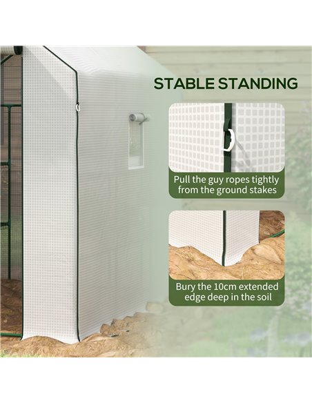 Outsunny Walk-in Greenhouse w/ 3 Tier Shelves, Green House Garden Grow House w/ PE Cover, Roll-up Door, Mesh Windows, 140 x 213  - pic 39159 | FastDaddyshop