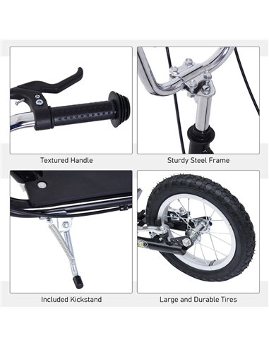 HOMCOM Adult Teen Push Scooter Kids Children Stunt Scooter Bike Bicycle Ride On Alloy Wheel Pneumatic 12" Tyres-Black