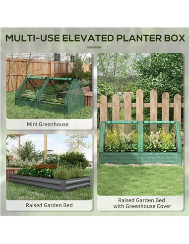 Outsunny Raised Garden Bed with Greenhouse, Green and Dark Grey 845-970V00GN