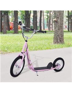 HOMCOM Air Tyre Scooter Adult Teen Push Scooter With Tyres Kids Stunt Scooter Ride On Alloy Wheel Pneumatic Tyres Pink