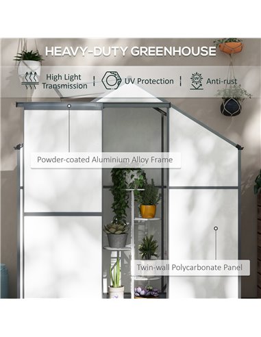 Outsunny 6 x 2.5ft Walk-In Polycarbonate Greenhouse, Dark Grey 845-950V00CG