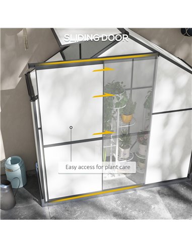 Outsunny 6 x 2.5ft Polycarbonate Greenhouse Walk-In Green House with Rain Gutter, Sliding Door, Window, Foundation, Dark Grey 84