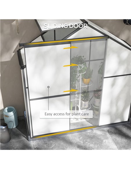 Outsunny 6 x 2.5ft Polycarbonate Greenhouse Walk-In Green House with Rain Gutter, Sliding Door, Window, Foundation, Dark Grey 84 - pic 39185 | FastDaddyshop
